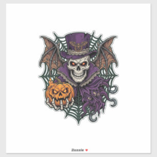 Halloween Skull Top Hat Bat Wings Pumpkin Spider W Sticker