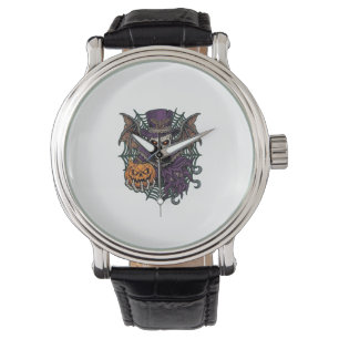 Halloween Skull Top Hat Bat Wings Pumpkin Spider W Watch