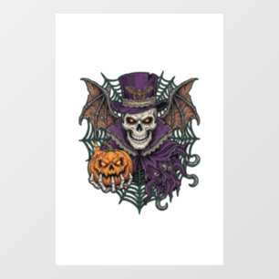 Halloween Skull Top Hat Bat Wings Pumpkin Spider W Window Cling