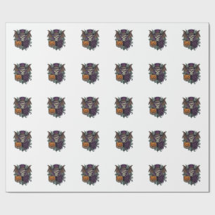 Halloween Skull Top Hat Bat Wings Pumpkin Spider W Wrapping Paper
