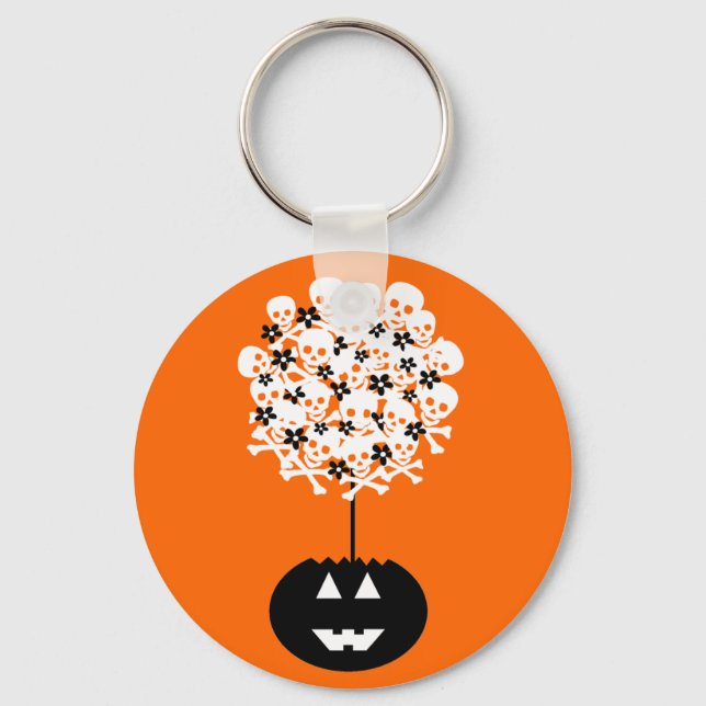 Halloween Skull Topiary Keychain (Front)