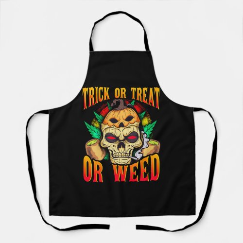 Halloween Skull Trick Or Tread Weed Smoking Stoner Apron