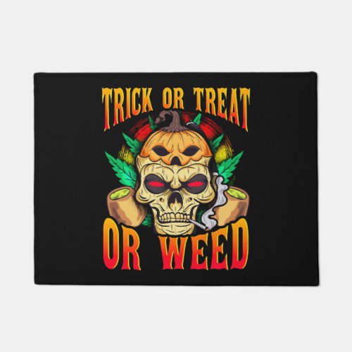 Halloween Skull Trick Or Tread Weed Smoking Stoner Doormat