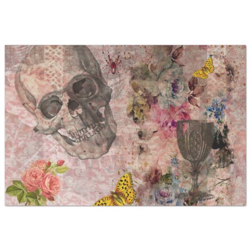 Halloween Skull Wine Glass and Yellow Butterfly Tissue Paper