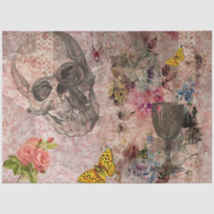 Halloween Skull, Wine Glass and Yellow Butterfly Tissue Paper