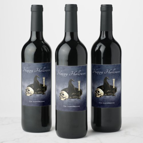  Halloween Skull Witch Hat Candle Personalized  Wine Label