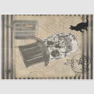 Halloween Skull With Hat and Black Cat Vintage Tissue Paper