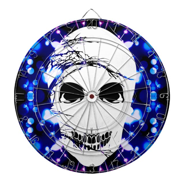 Halloween Skull with magic blue light 2 Dartboard With Darts (Front)