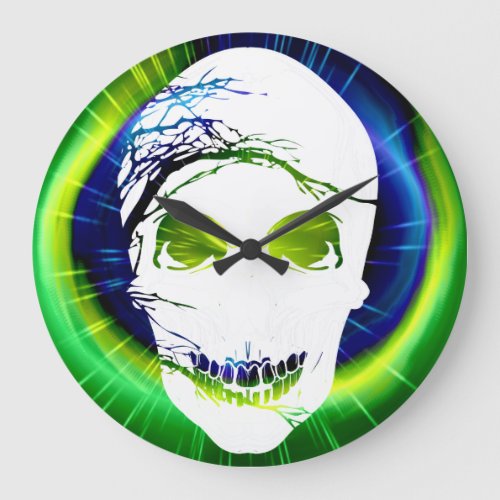 Halloween Skull with magic green light Large Clock