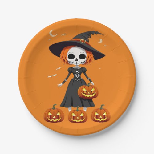 Halloween skull with pumpkin paper plates