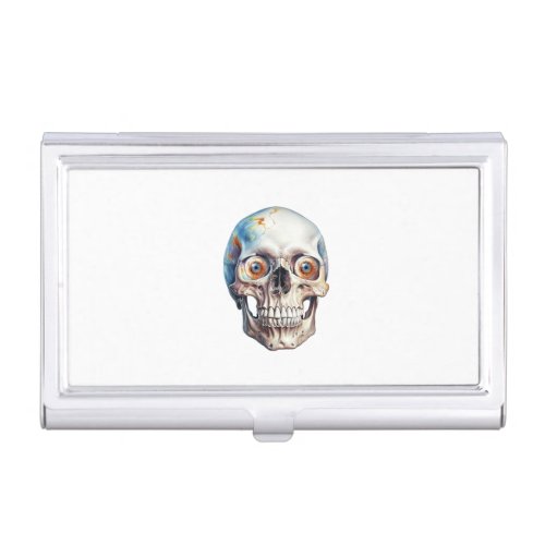 Halloween skull with round eyes business card case