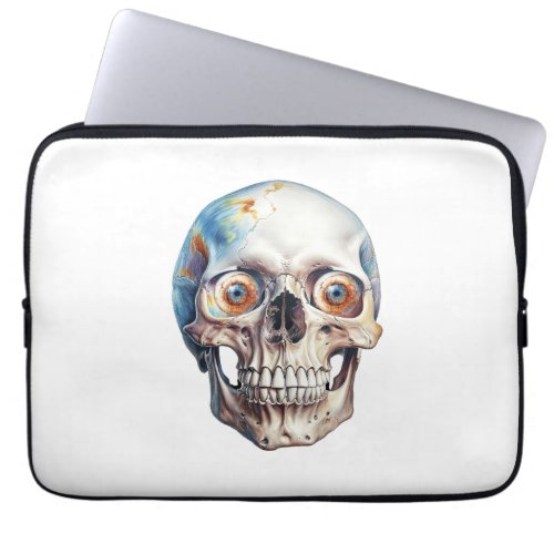 Halloween skull with round eyes laptop sleeve