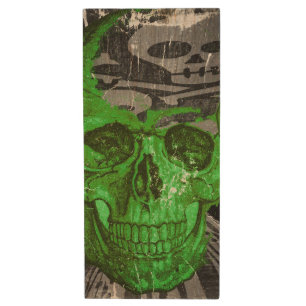 Halloween Skull Wood Flash Drive
