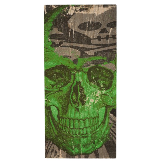 Halloween Skull Wood Flash Drive (Front Vertical)