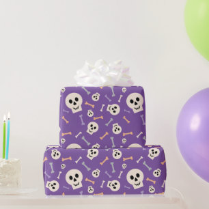 Halloween Skulls and Bones Purple Wrapping Paper