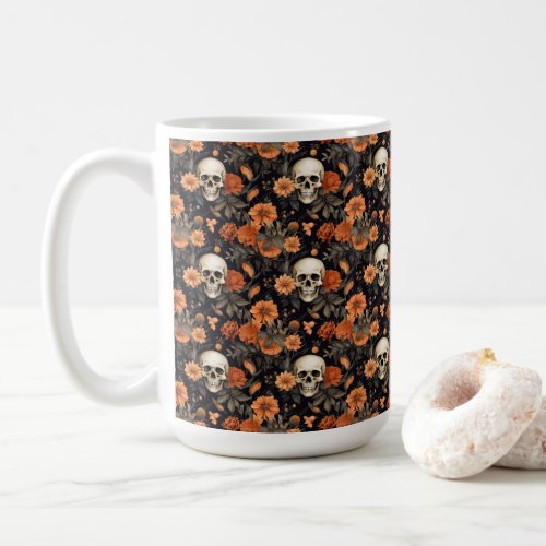 Halloween Skulls and Florals Spooky Fun Pattern Coffee Mug