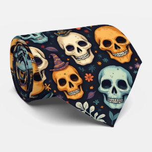 Halloween Skulls and Flowers Neck Tie
