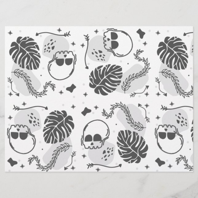 Halloween Skulls and Leaves Scrapbook Paper  (Front)