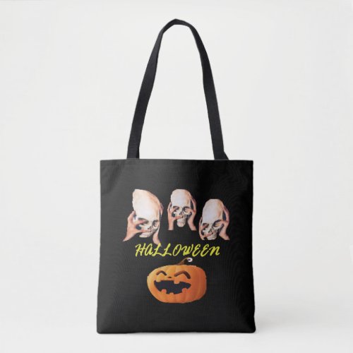 halloween skulls and pumpkin T_shirt Halloween Tote Bag