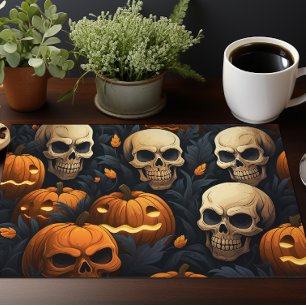 Halloween Skulls And Pumpkins Cloth Placemat