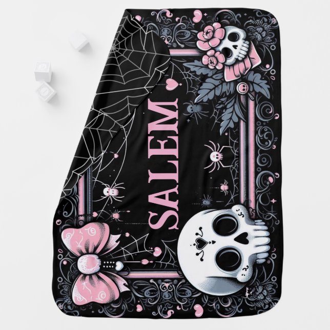 Halloween Skulls and Spider Webs Baby Blanket (In Situ)
