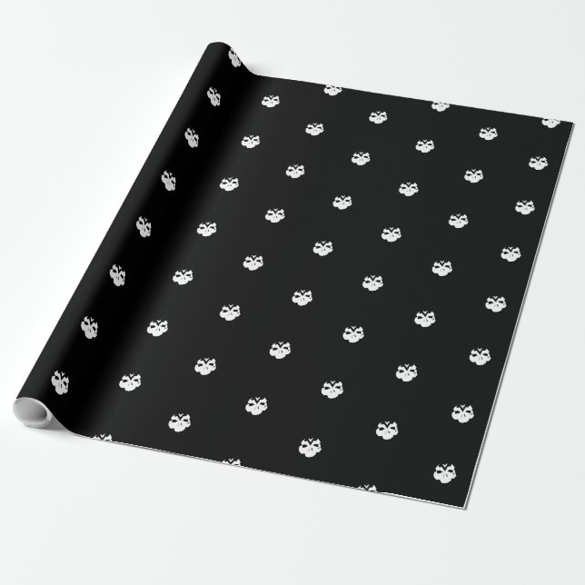 Halloween skulls black and white pattern wrapping paper (Unrolled)