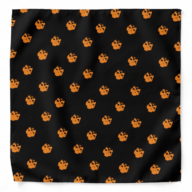 Halloween Skulls  black orange pattern dog Bandana (Front)