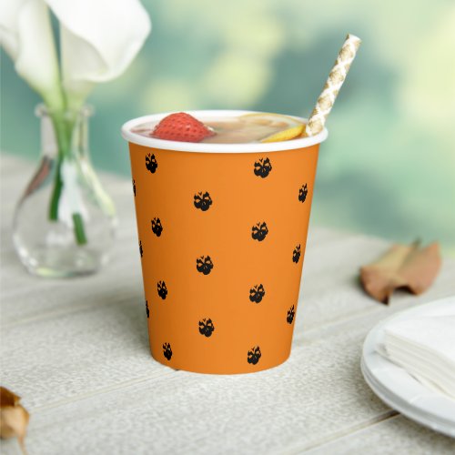 Halloween skulls black orange pattern party paper cups