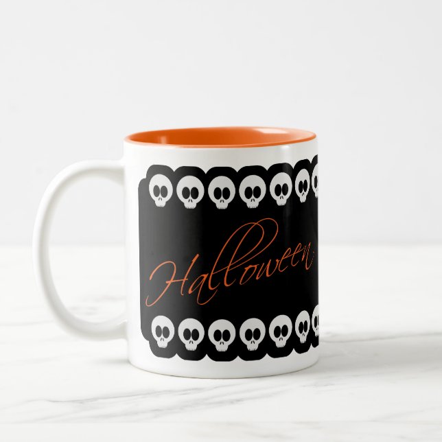 Halloween Skulls Black White & Orange Mug (Left)