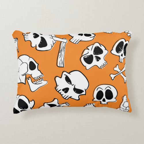 Halloween Skulls Bones Doodle Pattern Accent Pillow