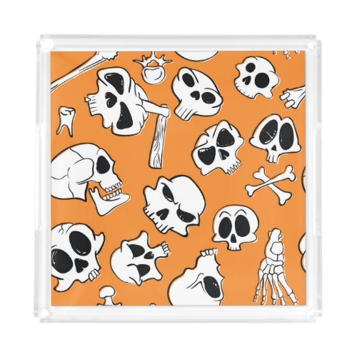 Halloween Skulls Bones Doodle Pattern Acrylic Tray