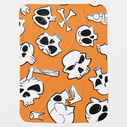 Halloween Skulls Bones Doodle Pattern Baby Blanket