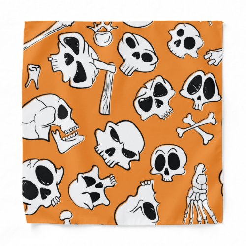 Halloween Skulls Bones Doodle Pattern Bandana
