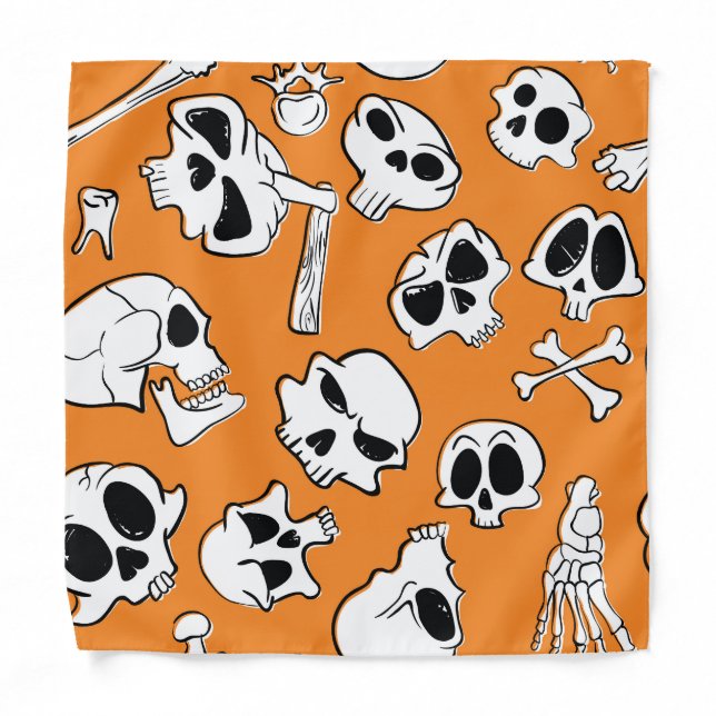 Halloween Skulls Bones Doodle Pattern Bandana (Front)