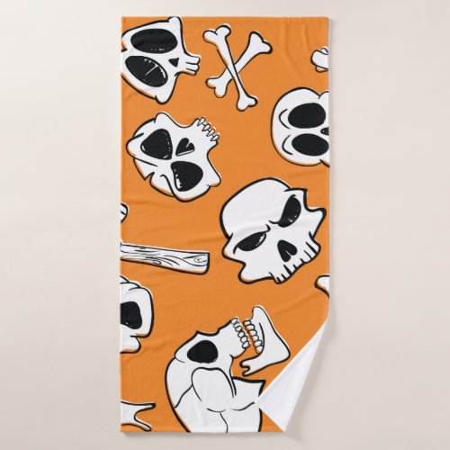 Halloween Skulls Bones Doodle Pattern Bath Towel