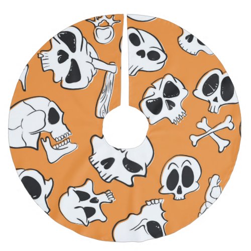 Halloween Skulls Bones Doodle Pattern Brushed Polyester Tree Skirt