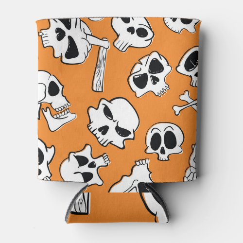 Halloween Skulls Bones Doodle Pattern Can Cooler