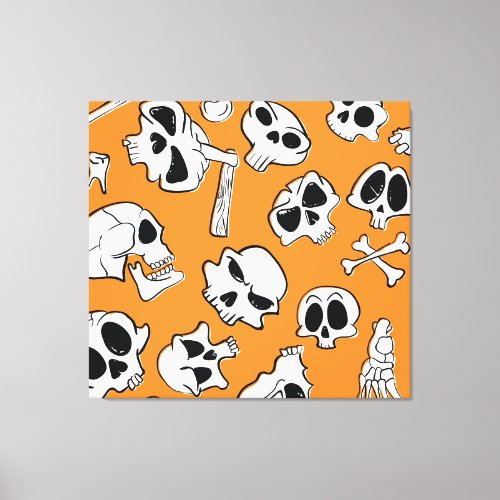 Halloween Skulls Bones Doodle Pattern Canvas Print
