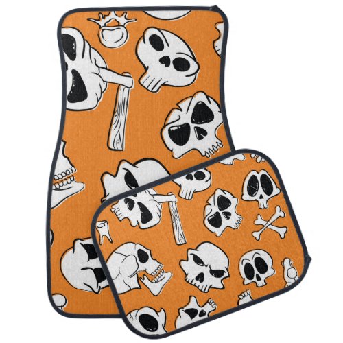 Halloween Skulls Bones Doodle Pattern Car Floor Mat