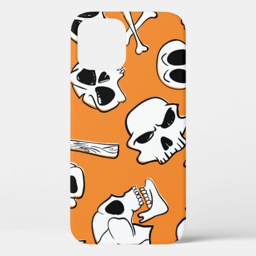 Halloween Skulls Bones Doodle Pattern iPhone 12 Case