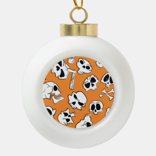 Halloween Skulls Bones Doodle Pattern Ceramic Ball Christmas Ornament