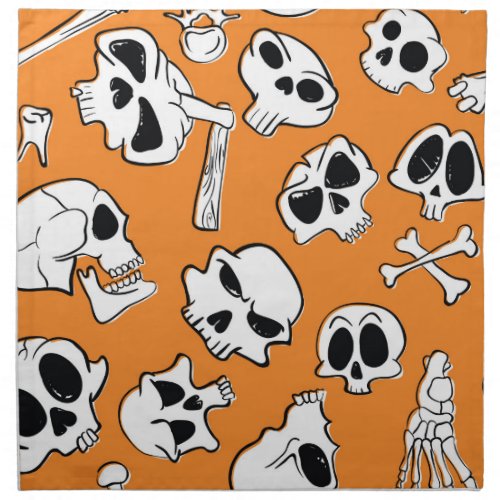 Halloween Skulls Bones Doodle Pattern Cloth Napkin