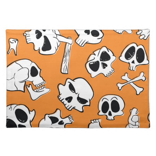 Halloween Skulls Bones Doodle Pattern Cloth Placemat