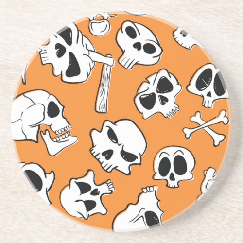 Halloween Skulls Bones Doodle Pattern Coaster