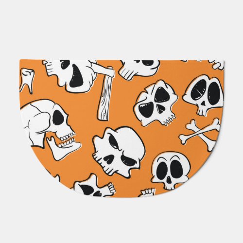 Halloween Skulls Bones Doodle Pattern Doormat