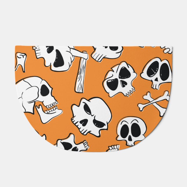 Halloween Skulls Bones Doodle Pattern Doormat (Front)