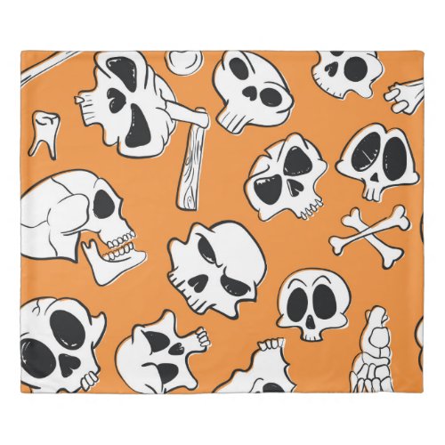 Halloween Skulls Bones Doodle Pattern Duvet Cover