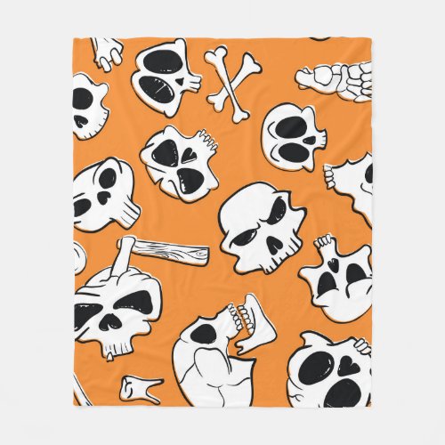 Halloween Skulls Bones Doodle Pattern Fleece Blanket