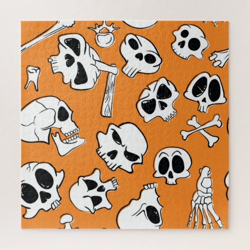 Halloween Skulls Bones Doodle Pattern Jigsaw Puzzle