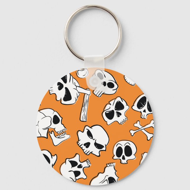 Halloween Skulls Bones Doodle Pattern Keychain (Front)